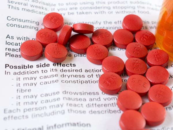Medications and instructions guide showing potential side-effects