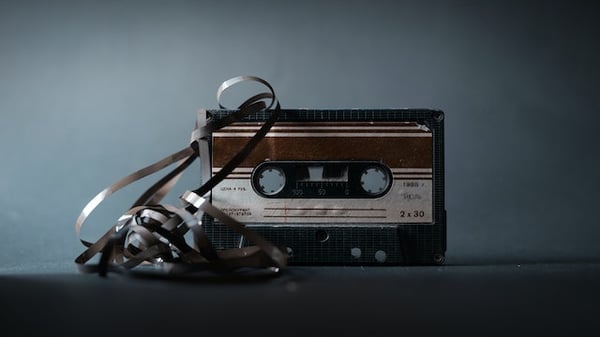 ADHD is associated with short-term and long-term memory problems, as well as working memory deficits. Image shows a cassette tape from an 8 track that is broken