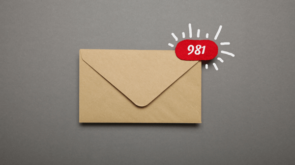 An envelope with a notification icon showing there are 981 unread emails in the person's inbox.