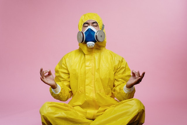 Meditating in a hazmat suit to cope with brain fog, covid-19