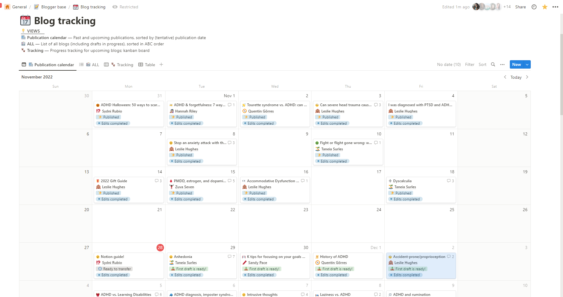 Calendar view for Notion database, screenshot