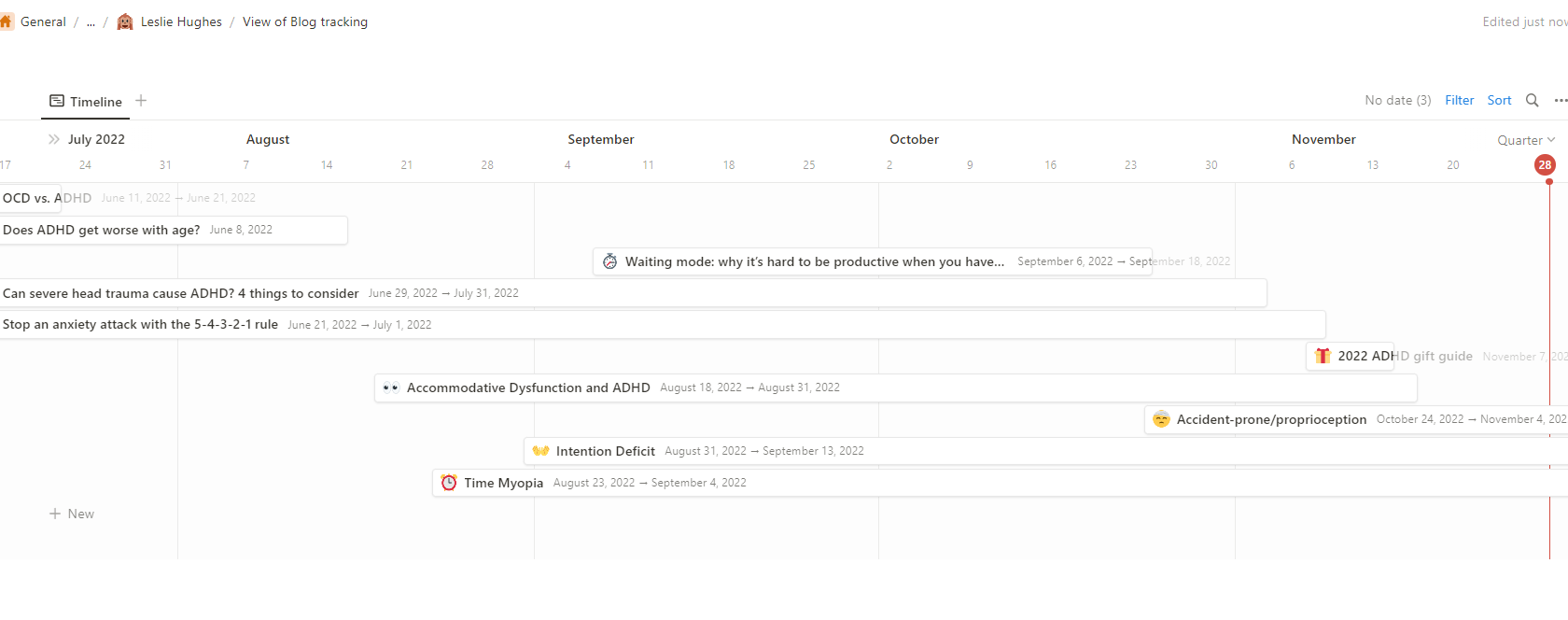screenshot of timeline view on notion