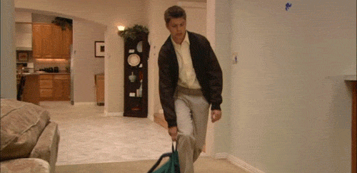 Exhausted GIF showing a clip from Arrested Development where  person comes home and just falls on the floor from exhaustion.