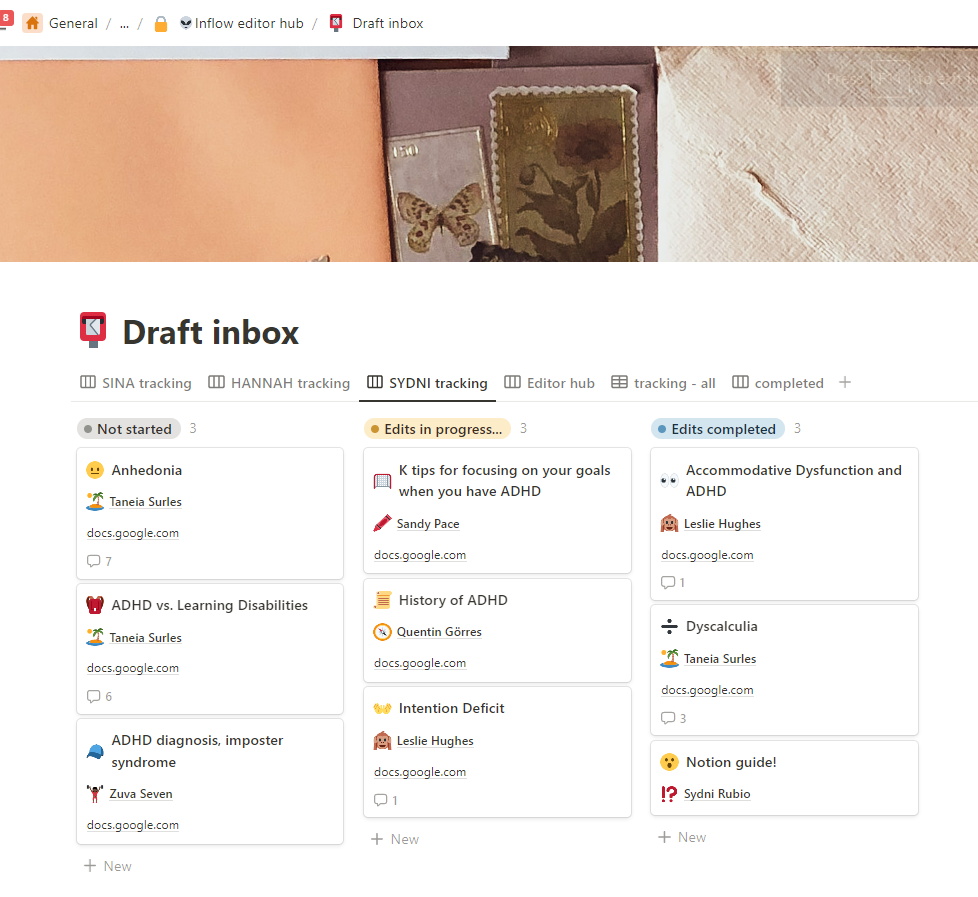 screenshot of kanban board view on notion