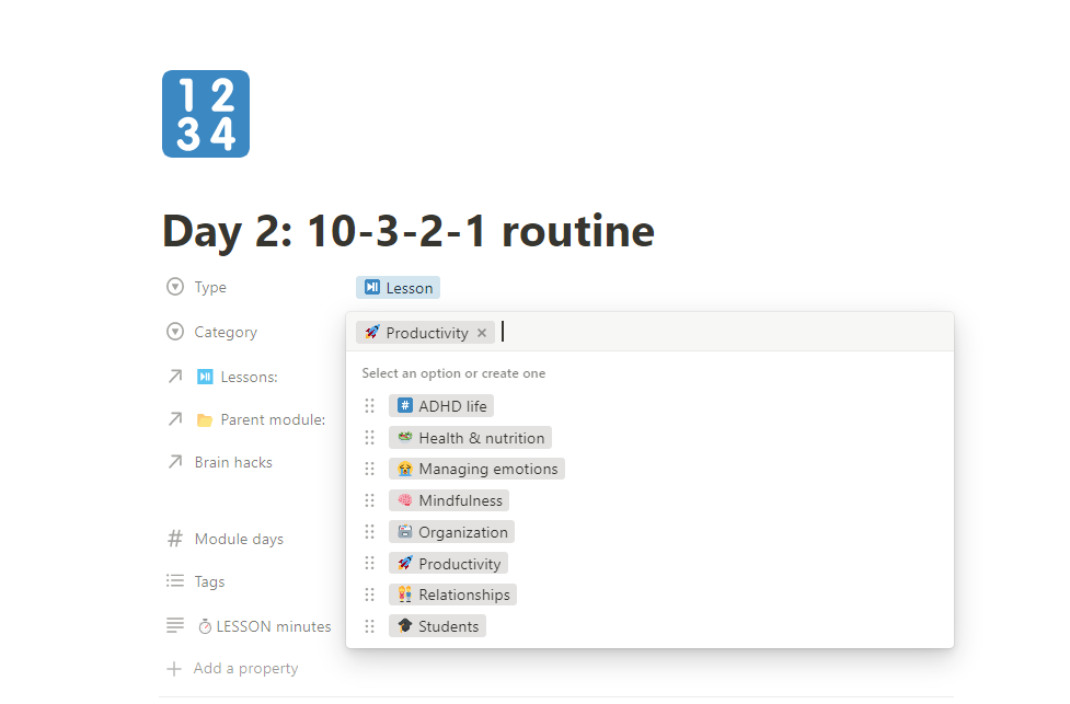 screenshot of how to use a ingle select tag on notion